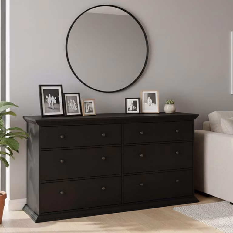 Dmora Credenza Hibaru 51.6x163.3x88.2h cm Nero, 6 Cassetti Apertura Scorrevole