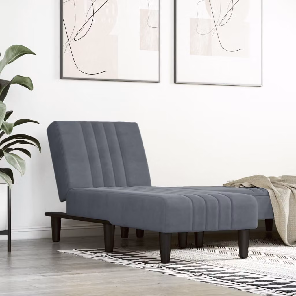 vidaXL Chaise Longue Moderna in Velluto Grigio con Funzione Letto e Forma a L, L/P/H: 140 x 200 cm