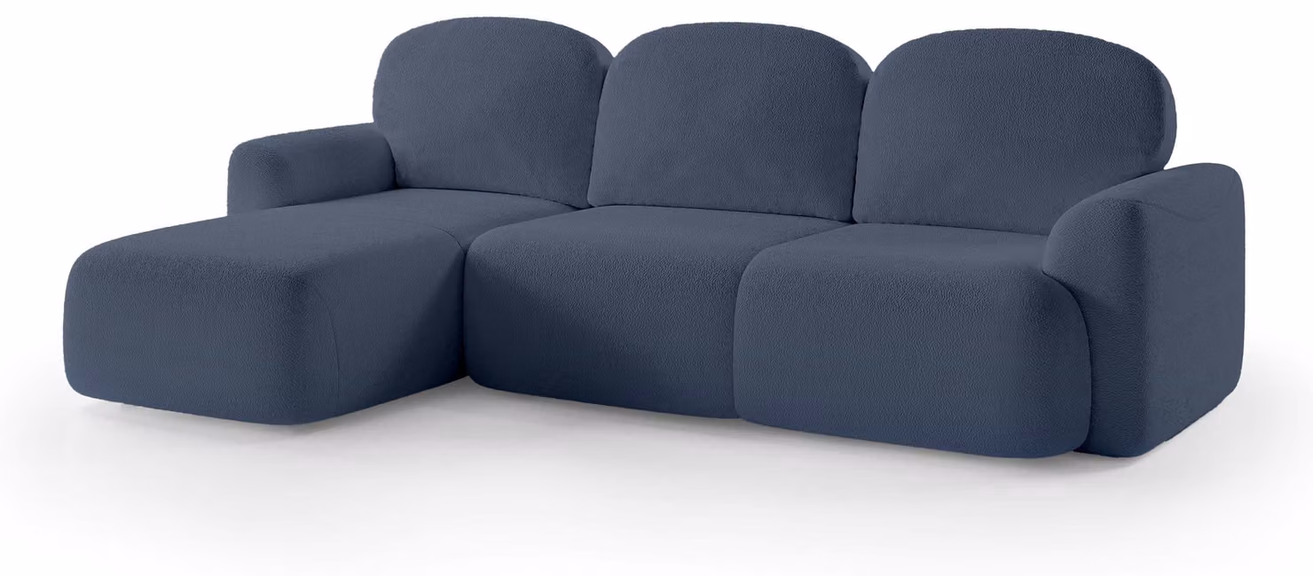 Divano a tre posti con funzione letto, modello Bulu, colore blu navy, finitura effetto polvere