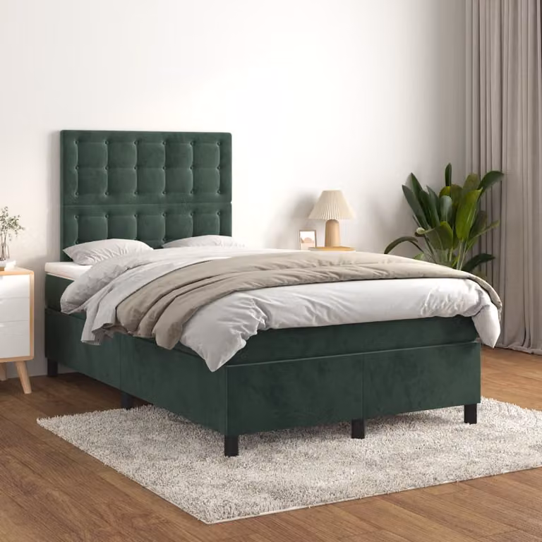 The Living Store Letto a molle con materasso verde scuro 120x200 cm in velluto