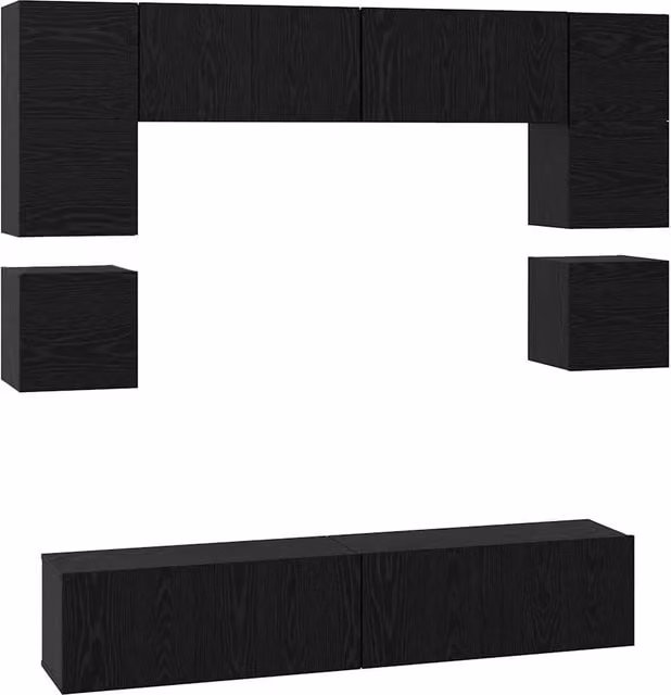 Set mobile TV 8 pz | Armadietto TV | Mobile Porta TV Rovere Nero Legno multistrato