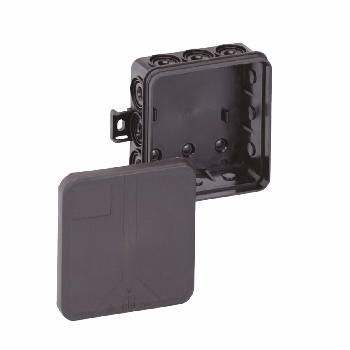 Scatola di giunzione 400V nera senza terminali - Scatola di montaggio piatta 85x85mm i 12-L/sw