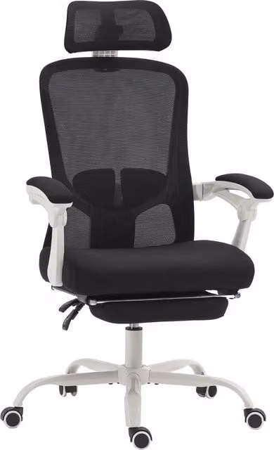 Sedia da ufficio reclinabile HOMCOM con poggiapiedi, supporto lombare e poggiatesta, altezza regolabile e schienale in rete, colore nero