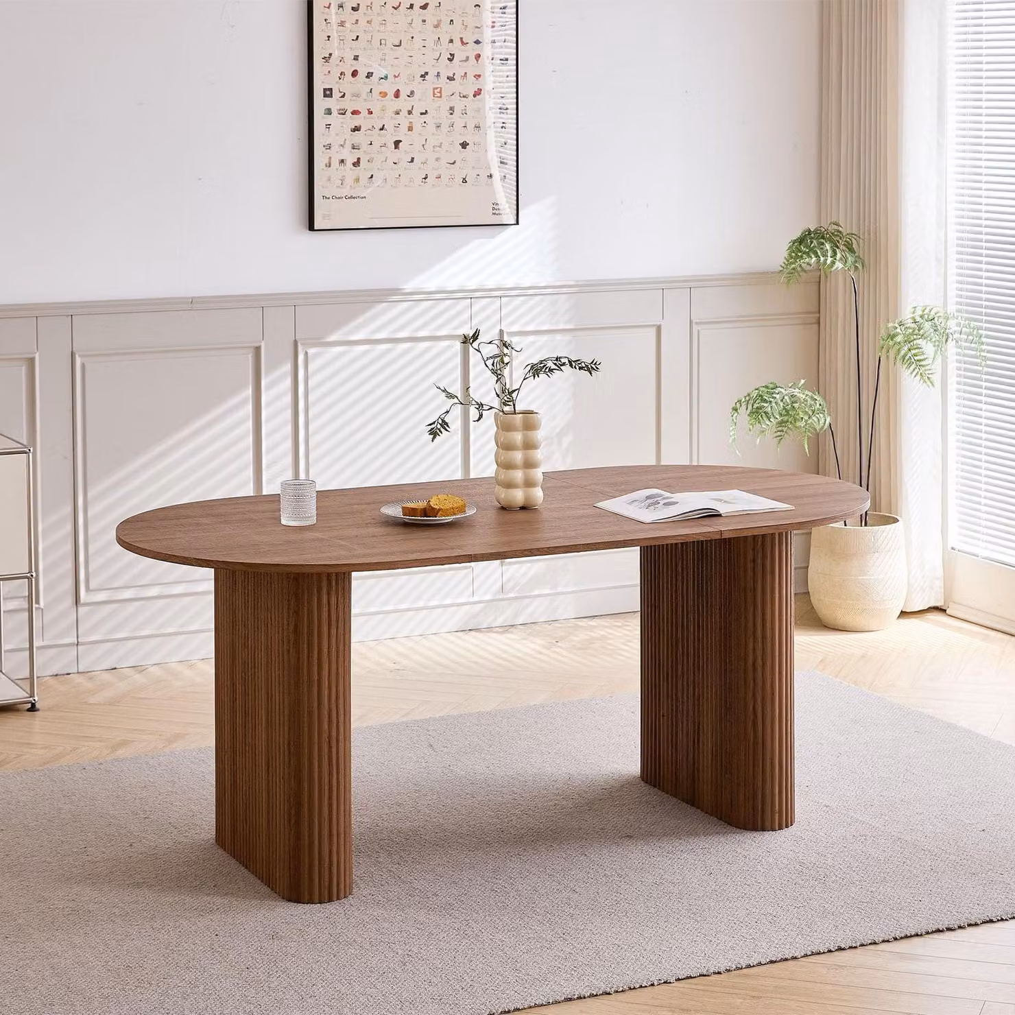 Tavolo da pranzo ovale - Tavolo da pranzo - 180 x 90 cm - MDF effetto legno - Marrone scuro