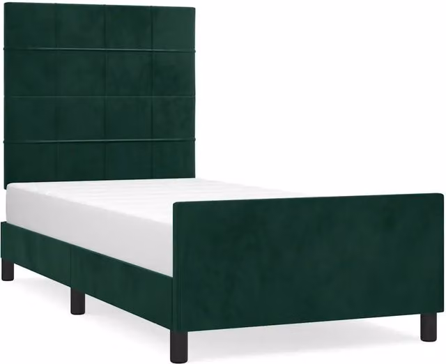 Letto singolo per adulti in velluto verde scuro con struttura in legno di larice L/P/H: 200 x 90 x 33 cm