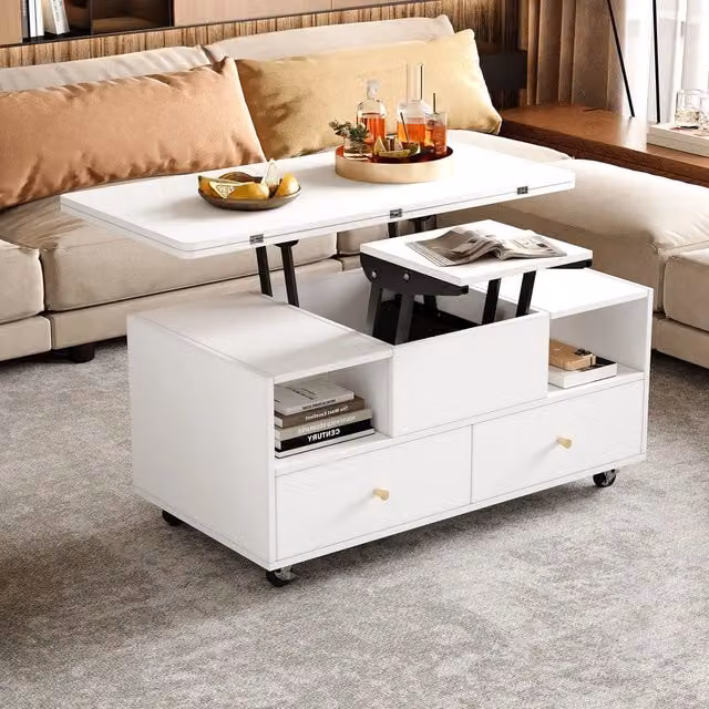 Tavolino da caff¨¨ con cassetti ¨C Minimal ¨C Bianco legno 100x50x47,5cm moderno per salotto