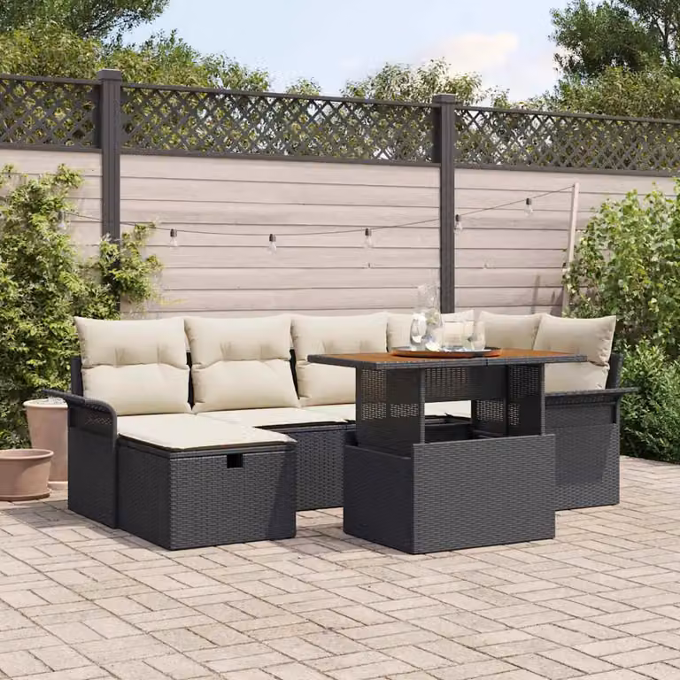 Set Divano da Giardino vidaXL a L in Polyrattan Nero con Cuscini e Tavolino da Esterno