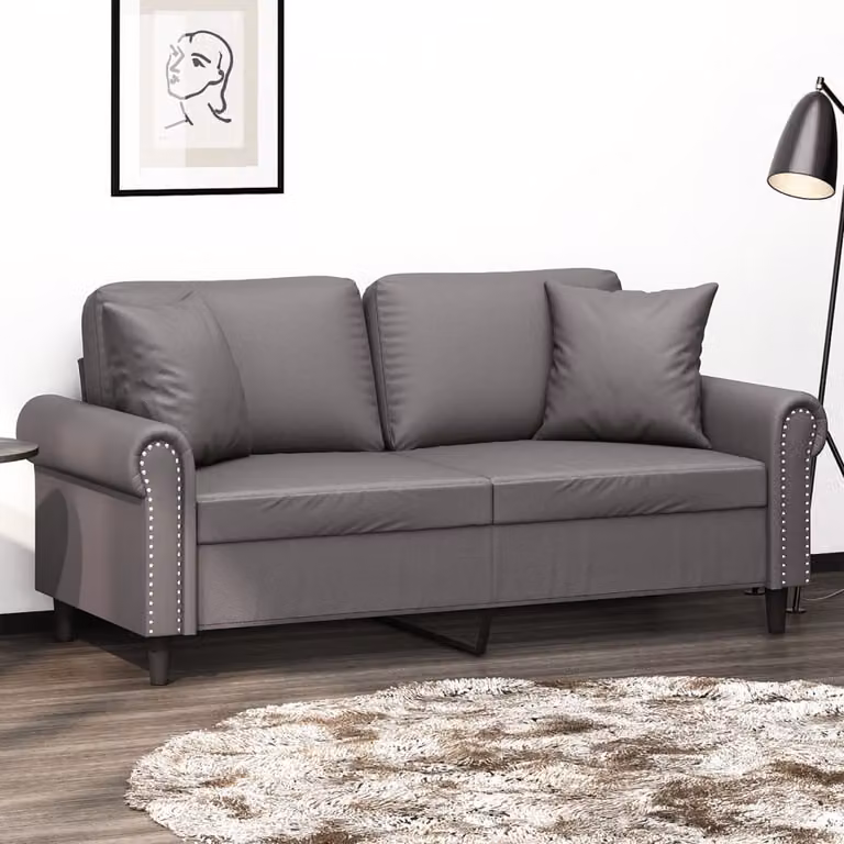 vidaXL Divano a 2 Posti Moderno in Similpelle Grigio con Cuscini e Struttura in Metallo