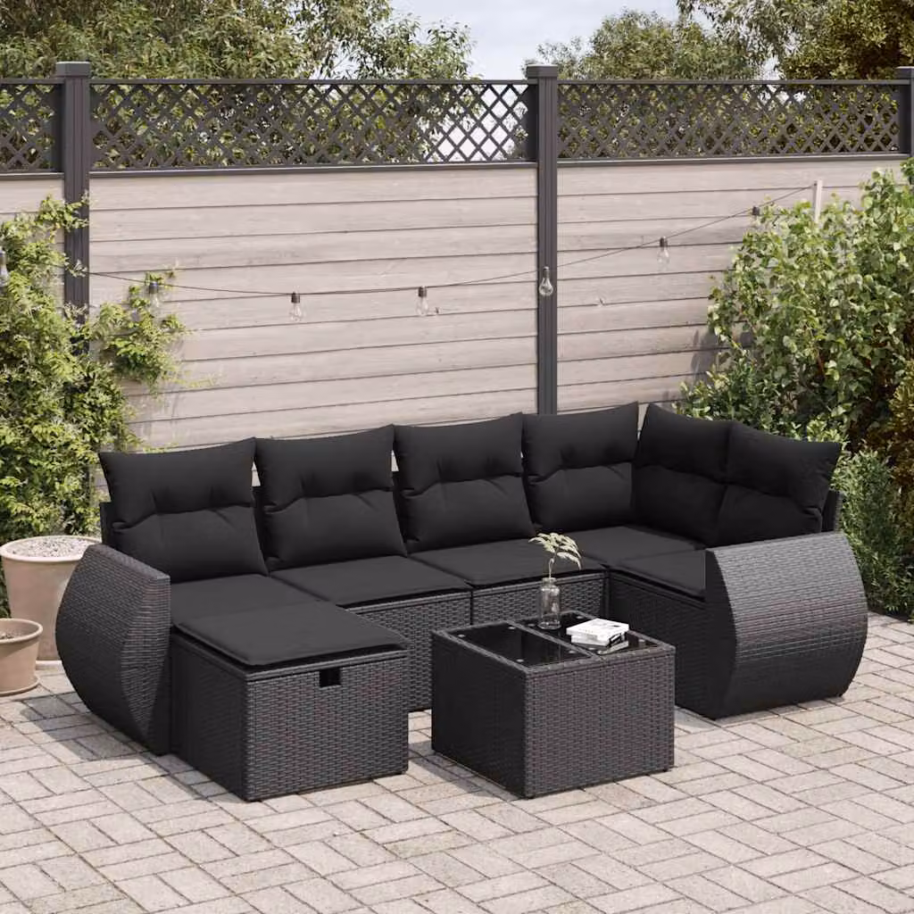 Maison Exclusive - Set da giardino 7 pezzi con cuscini in polyrattan nero
