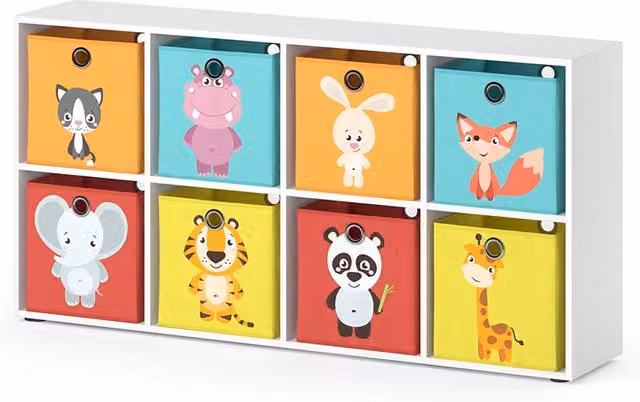 Libreria bambini Scutum Bianco 143 x 72 cm con 8 scatole pieghevoli Vicco