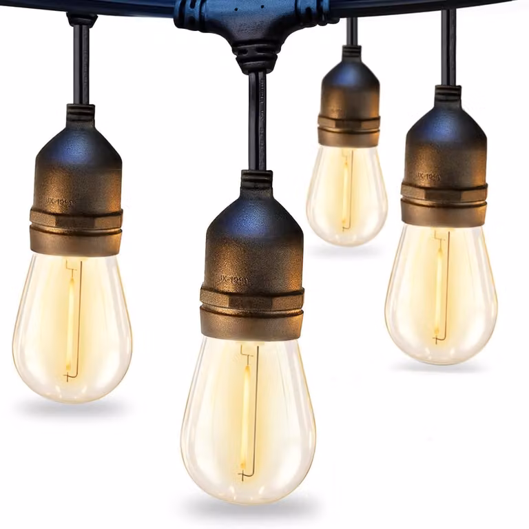 Catena luminosa per esterni, tipo S14, 1W, 15 metri, 15 LED, luce bianca calda