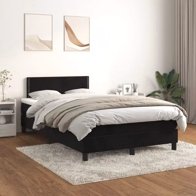 Letto Ibrido vidaXL con Giroletto a Molle e Materasso in Velluto Nero e Bianco L/P: 120 x 200 cm – 1