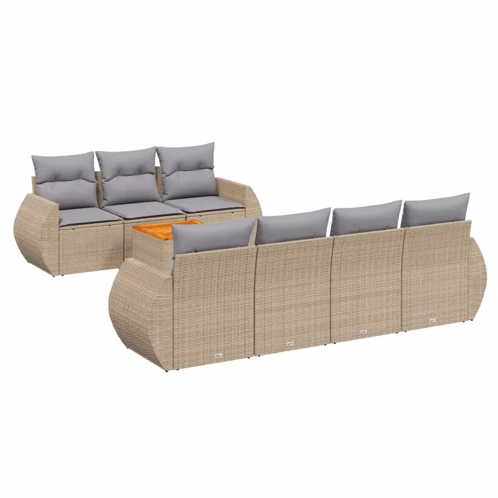 vidaXL Set Divano da Giardino 8 pz in Polyrattan con Cuscini Beige e Tavolino da Caffè – 2
