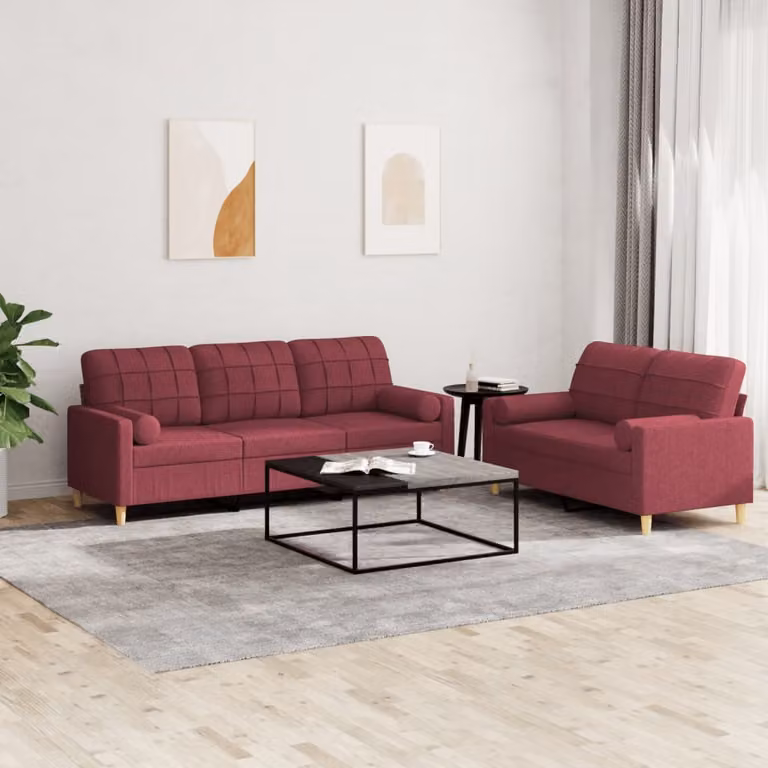Maison Exclusive - Set divano a 2 posti con cuscini in tessuto bordeaux