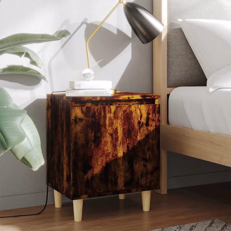 Set di 2 comodini vidaXL in stile scandinavo con gambe in legno massello, colore marrone, L 40 cm x P 30 cm x H 50 cm