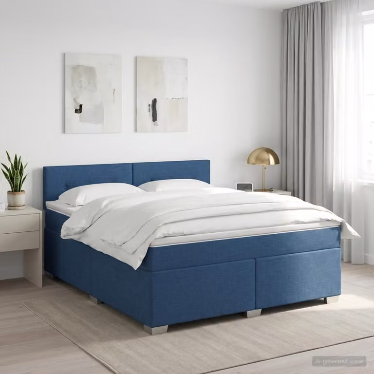Maison Exclusive - Letto boxspring con materasso e testiera blu 140 x 190 cm in tessuto