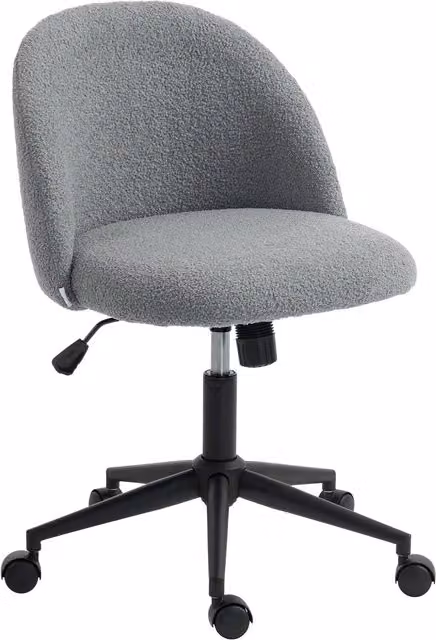 Sedia da ufficio girevole HOMCOM in tessuto bouclé grigio con ruote e struttura in metallo per casa e ufficio – 1