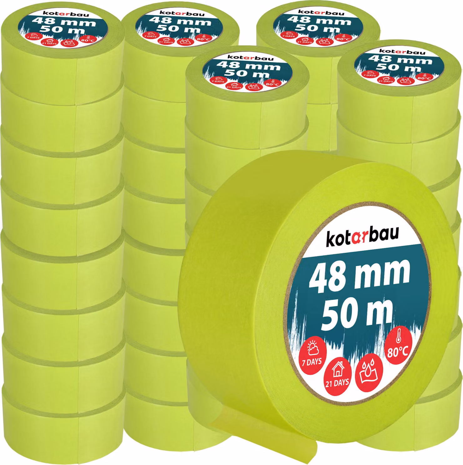 KOTARBAU® Set di 48 nastri per mascheratura al neon Nastro per mascheratura da 50 m Nastro per mascheratura da 48 mm Nastro per pittori Accessori per pittori Carta crespa verde fluorescente Articoli per la pittura
