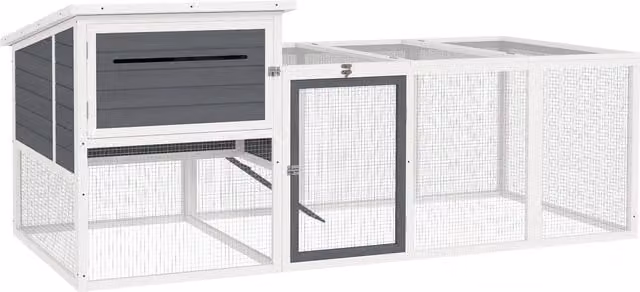 Pollaio PawHut con Casetta, Nido per Cova e Area Esterna, Grigio, L: 214 cm, P: 101 cm, H: 91.5 cm