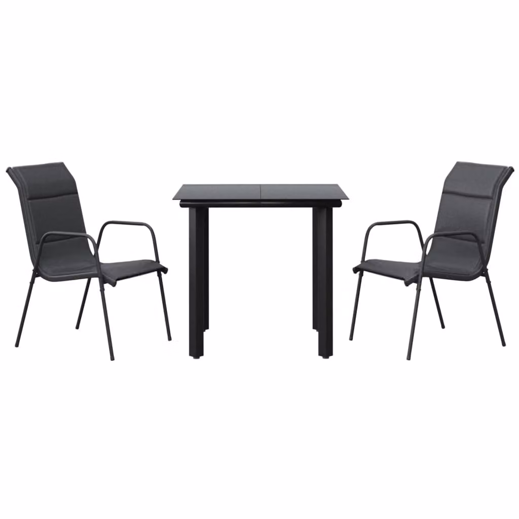 Set da Pranzo da Giardino 3 pz Nero in Acciaio e Textilene