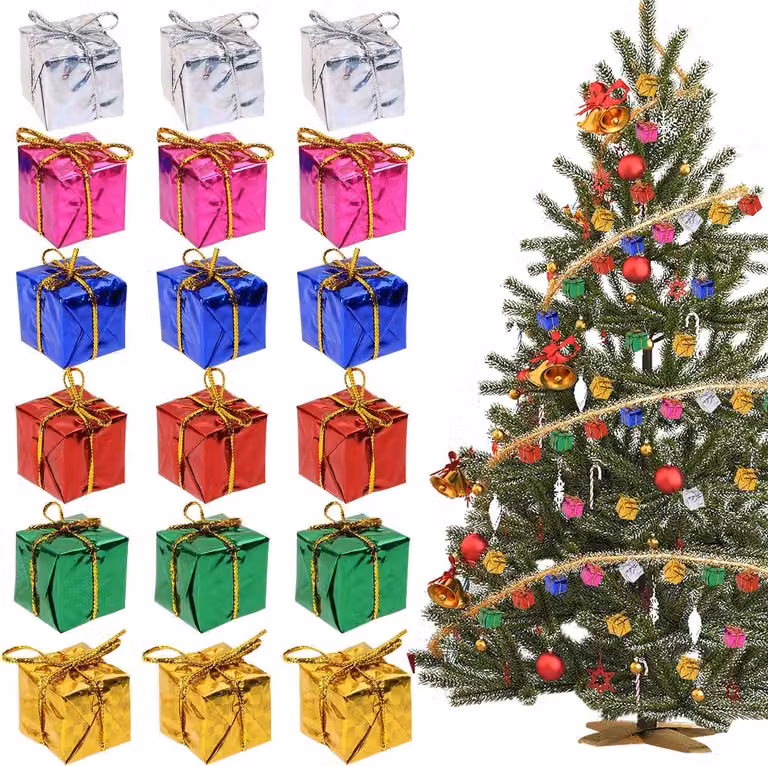 Piccole scatoline regalo, confezione da 36 pezzi, dimensioni 2,5 cm, decorazioni a forma di albero di Natale, colorate
