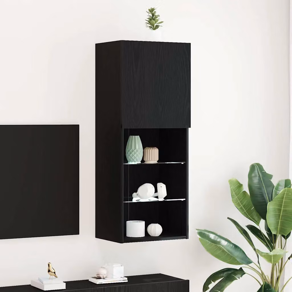 Set mobile TV moderno vidaXL in rovere e nero con illuminazione integrata L/P/H: 40,5 x 30 x 102 cm