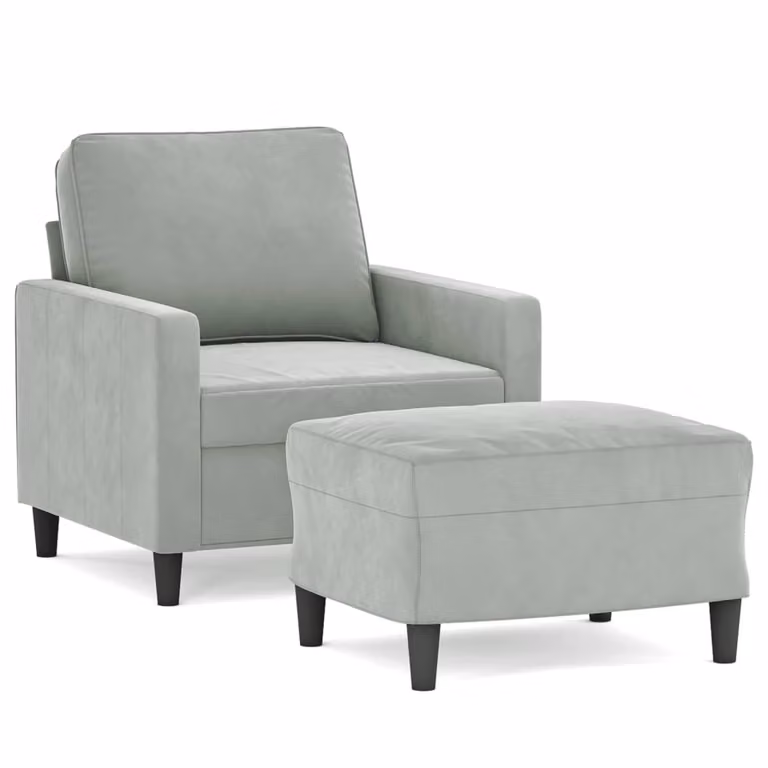 Poltrona con Poggiapiedi Grigio Chiaro 60 cm in Velluto