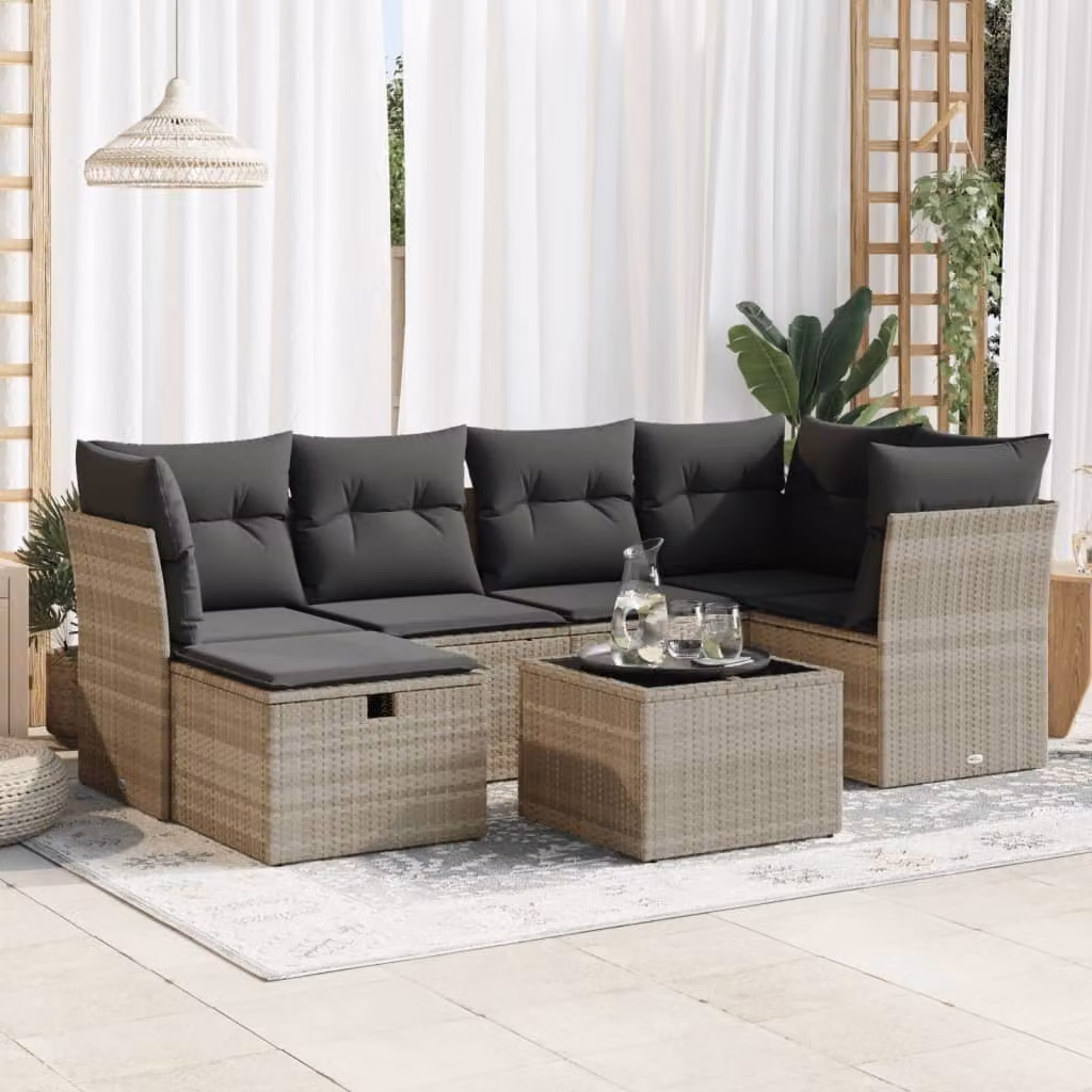 Maison Exclusive - Set Divani da Giardino 7pz con Cuscini Grigio Chiaro Polyrattan
