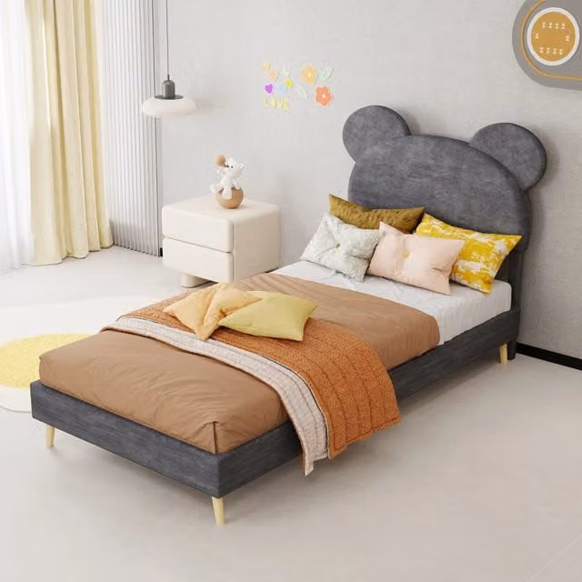 letto imbottito tessuto metallo grigio 90 x 200 cm