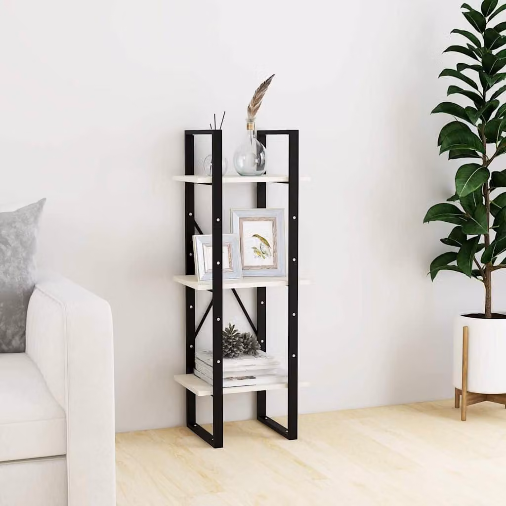 Libreria a 3 Ripiani in Legno di Pino e Metallo Stile Industrial vidaXL Bianca L 40 cm, P 30 cm, H 105 cm