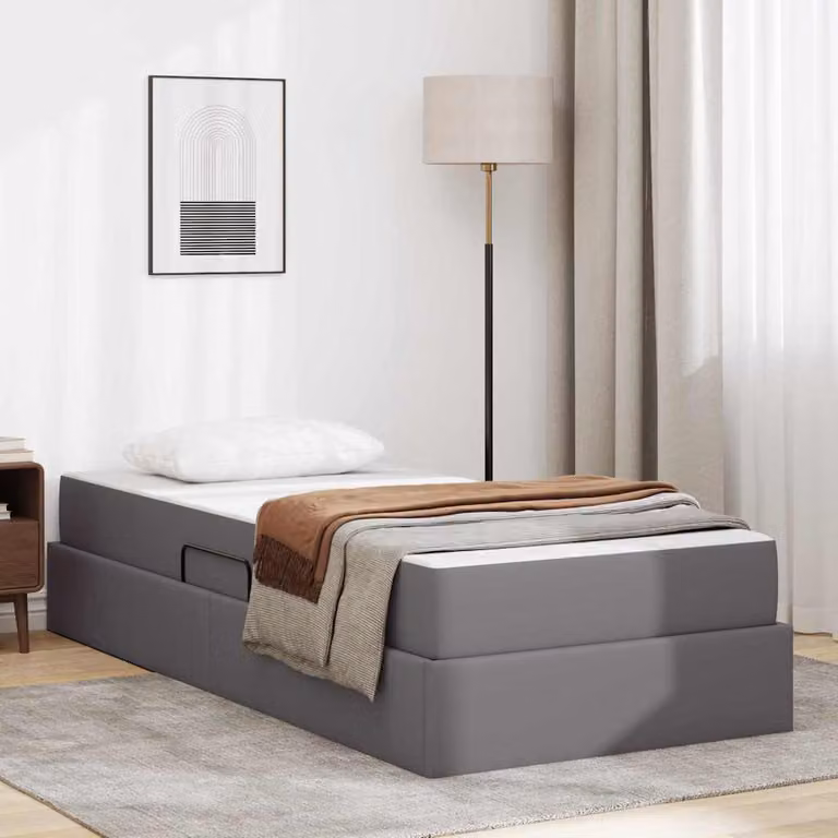 Letto con contenitore e 2 materassi ibridi vidaXL in similpelle grigia L 90 cm x P 200 cm x H 43,5 cm
