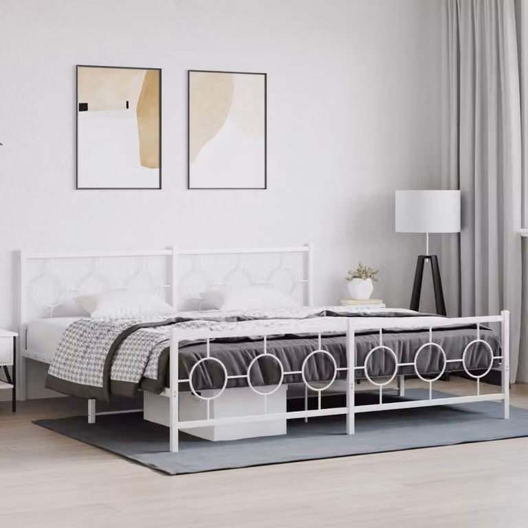 vidaXL Giroletto con Testiera e Pediera in Metallo Bianco L: 198 cm, P: 207 cm