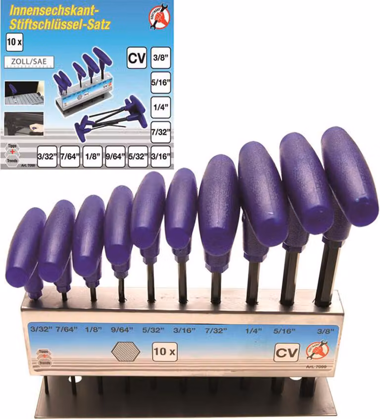 KRAFTMANN 7099 Set di chiavi a Esagono esagonali interne, 3/32" - 3/8", 10 pezzi.