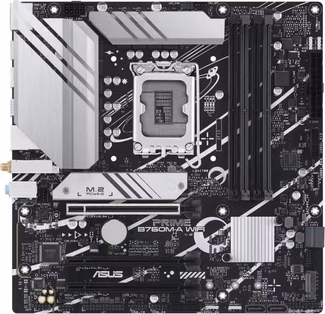 Scheda Madre Asus Prime B760M-A WIFI Micro ATX LGA1700 con Wi-Fi, NVMe M.2 e porte HDMI/DisplayPort, Nero