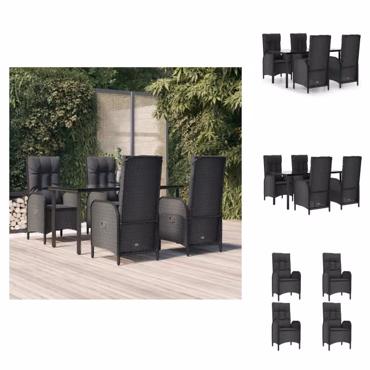 vidaXL Set da pranzo da giardino 5 pezzi con cuscini in poly rattan nero - Set di mobili da giardino