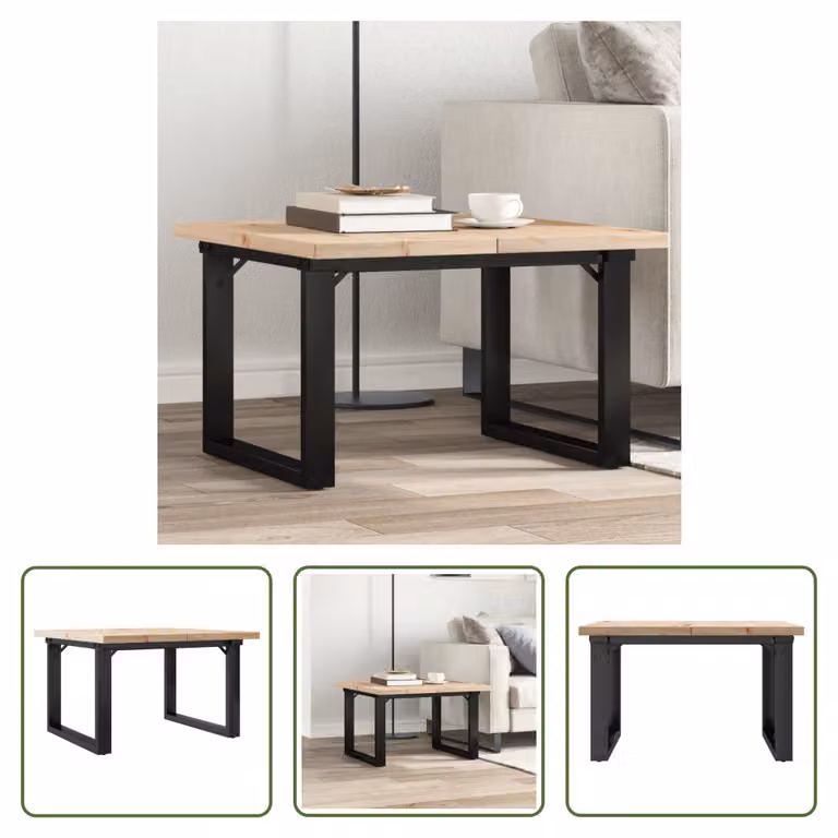 The Living Store tavolino O-frame 70x70x40,5 cm in pino massiccio e ghisa