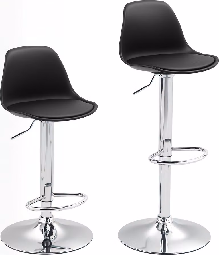 Moonbite Thekenhocker, set di 2 sgabelli da bar girevoli a 360°, con regolazione dell'altezza da 82 a 104 cm, base cromata di diametro 41 cm, imbottiti con poggiapiedi, rivestiti in ecopelle, colore nero