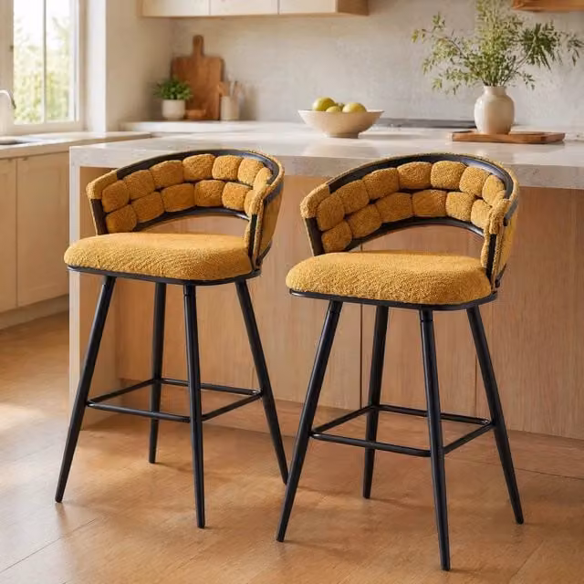 Set di 2 sgabelli da bar WISHDOR in velluto giallo con struttura in metallo nero e design moderno – 1