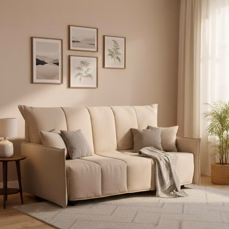 Talamo Italia Divano Letto 2 Posti Alaric 90x150 cm Beige, Sfoderabile di Apertura a Carrello Italy