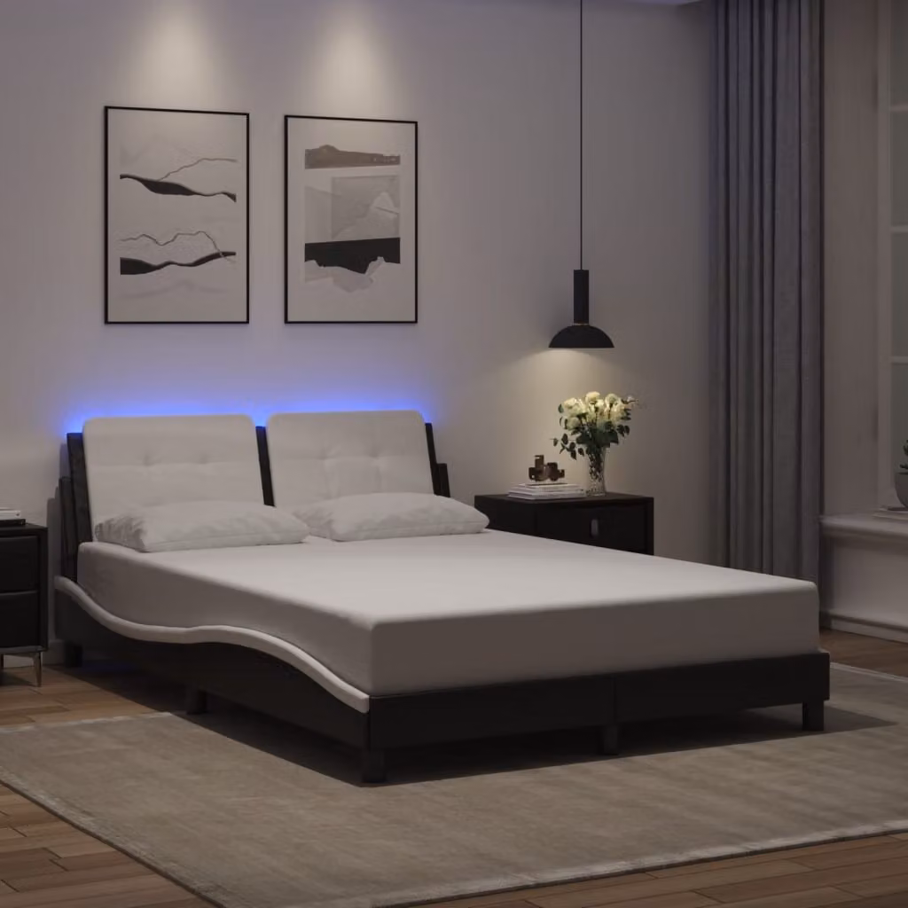 vidaXL Giroletto Zadar con LED e porta USB, Nero e Bianco, 140x190 cm