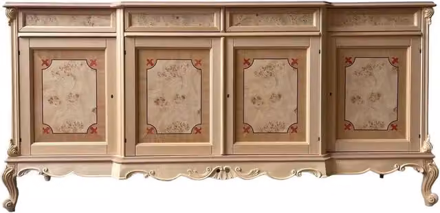 Credenza classica barocca con 4 porte e 4 cassetti in legno di pino e faggio intarsiato Mobili 2G L: 227 cm, P: 60 cm, H: 106 cm – 2