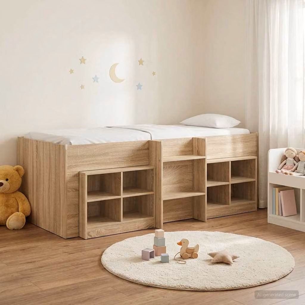 Set di 3 pezzi Letto Loft con Mobile vidaXL in Rovere Sonoma, Colore Marrone, L/P/H: 200 x 90 x 193 cm
