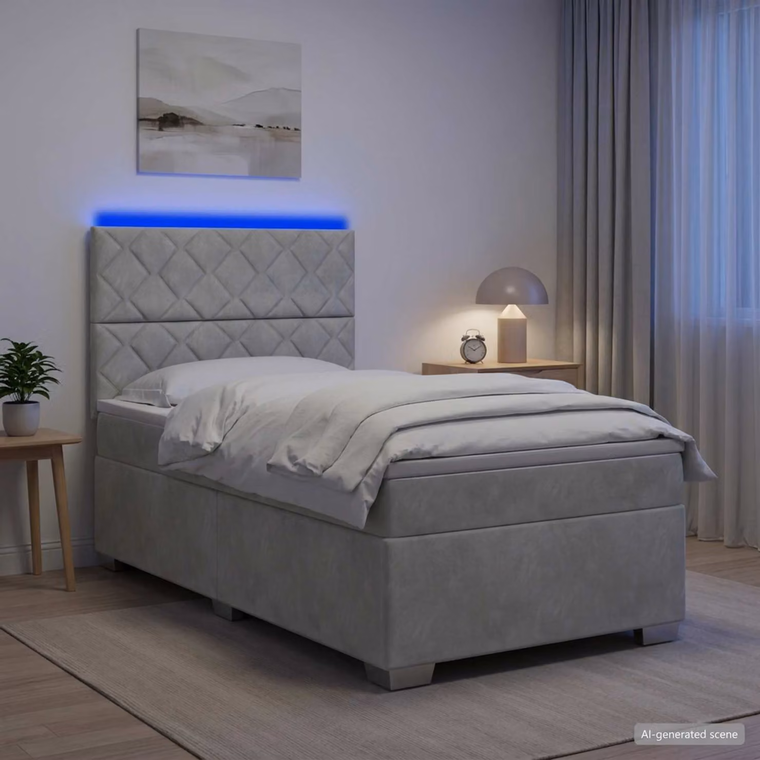 Letto box spring vidaXL con materasso a molle insacchettate in tessuto grigio, L 200 cm x L 90 cm