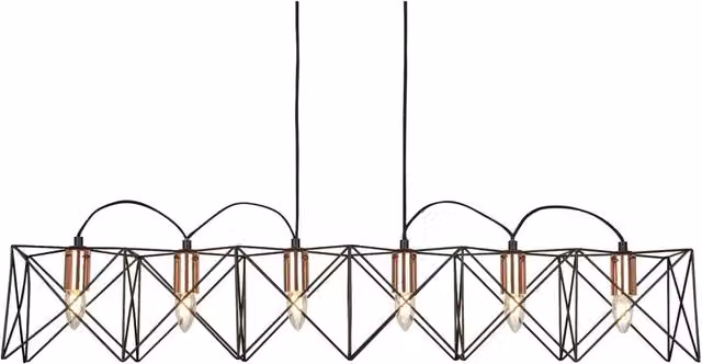 Lampadario Industrial-Nordico Antea Acciaio Nero Rame 6 Luci E27
