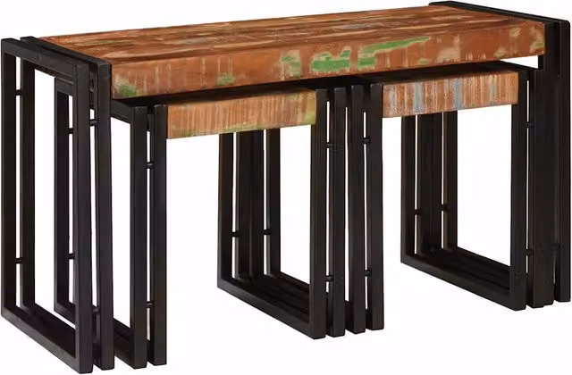 Set di 3 tavolini nesting vidaXL in stile industriale, marrone e nero, L/P/H: 82 x 40 x 45 cm – 1