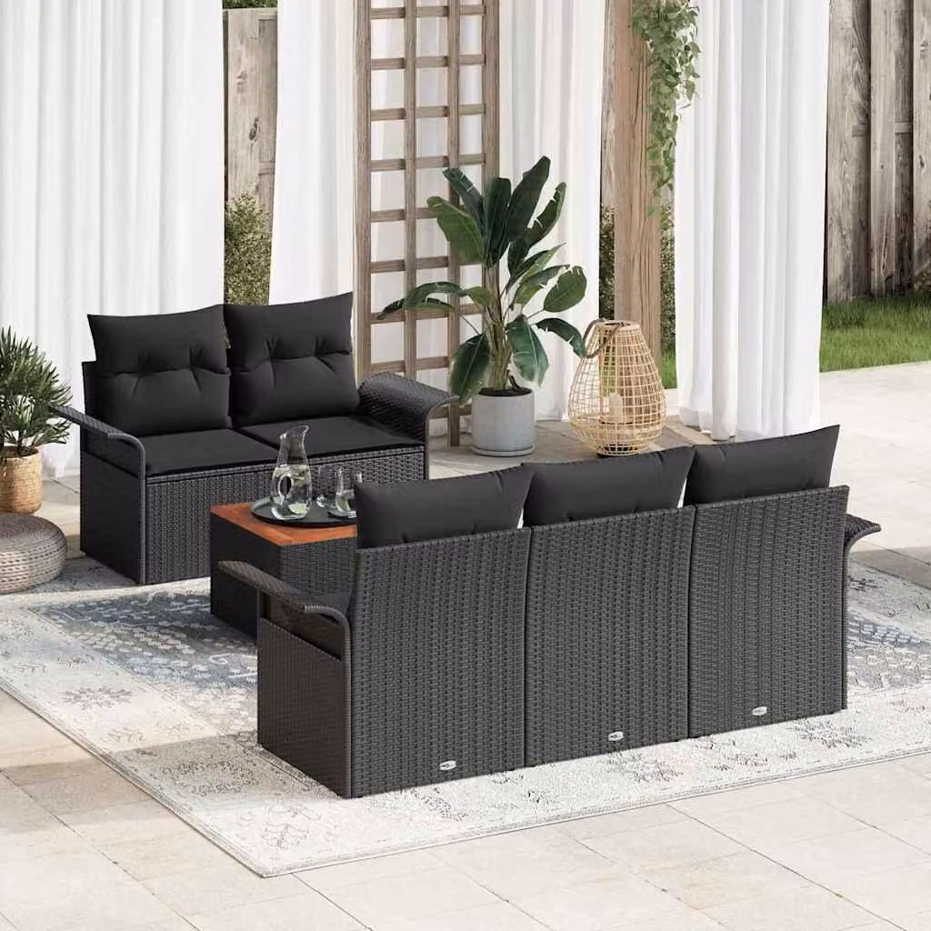 Maison Exclusive - Set Divano da Giardino con cuscino 6 pcs Nero polyrattan