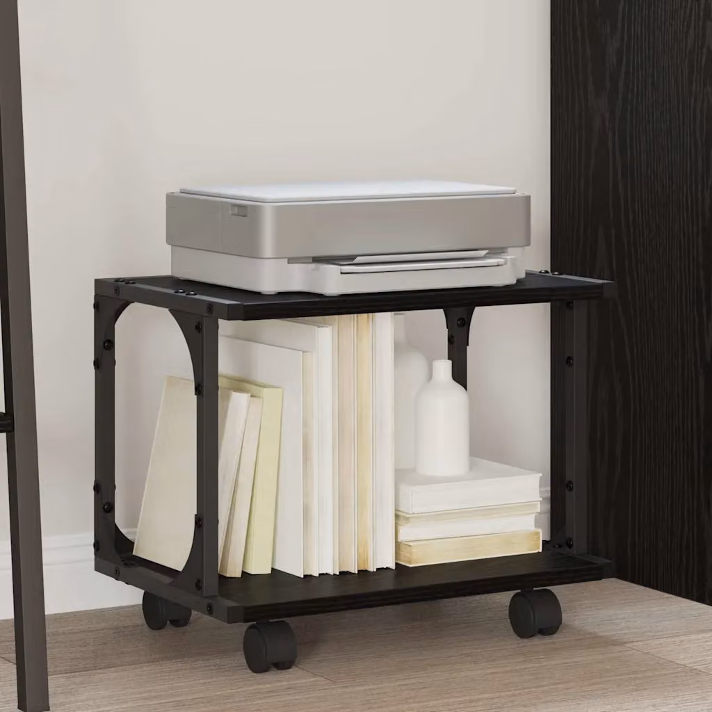 vidaXL Supporto per Stampante in MDF Stile Industrial, Colore Nero Opaco, L 41 cm x P 28 cm x H 33,5 cm