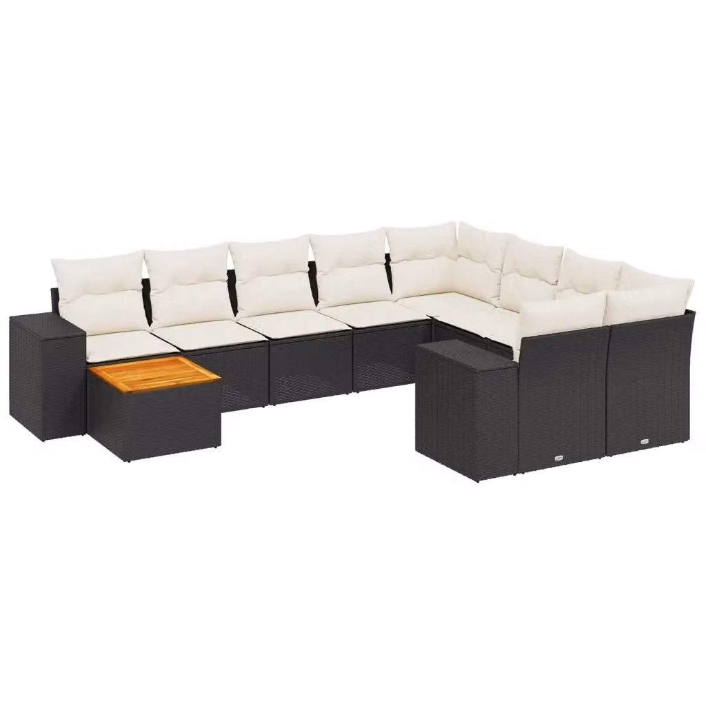 vidaXL Set Divani da Giardino 10 Pezzi in Polyrattan Nero con Cuscini e Tavolino da Esterno – 2