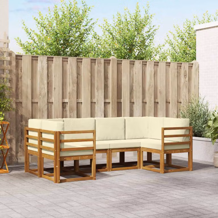Set di divani da esterno vidaXL a forma di L composto da 6 pezzi in legno di acacia con cuscini beige e marrone