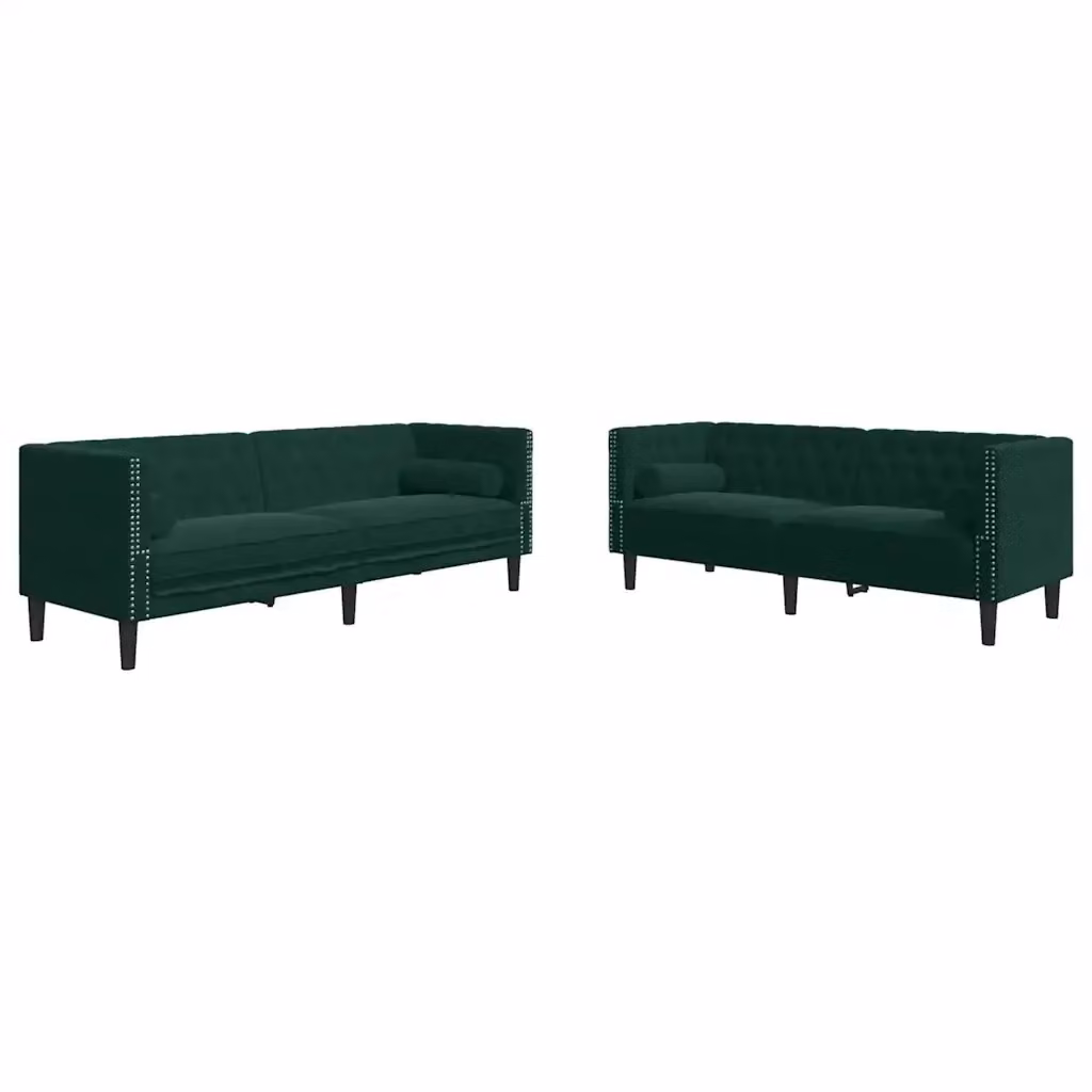 Set di 2 Divani Chesterfield vidaXL in Velluto Verde con Cuscini – 2